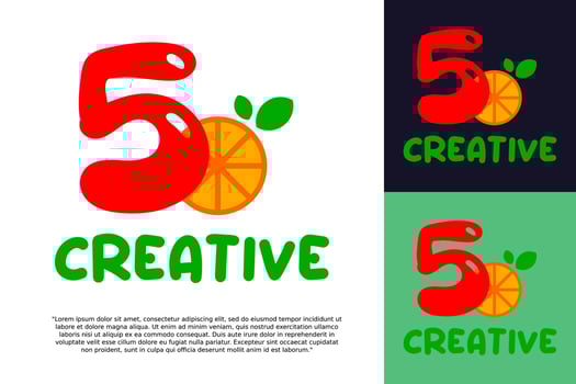 Initial number 5 with orange fruits logo vector concept element, number 5 logo with organic orange