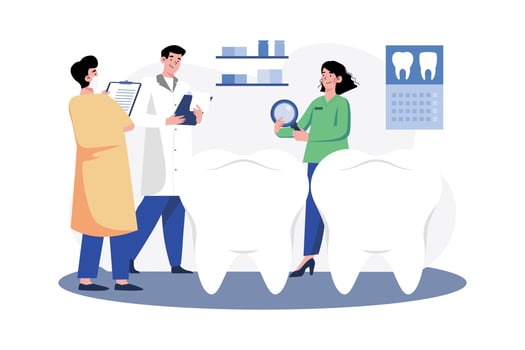 Dentists discuss teeth techniques in the clinic vector