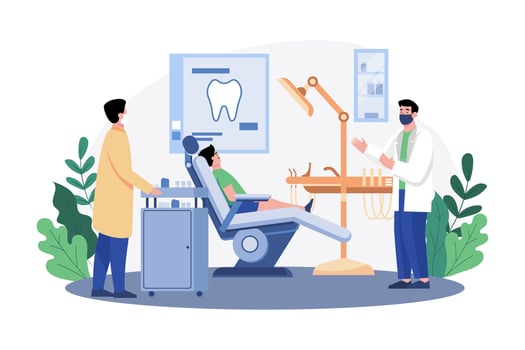 Dentists treating patients' teeth in the clinic vector
