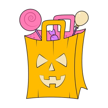 Bag of Sweets and Treats Sticker or Temporary Tattoo for Halloween in Groovy Style vector