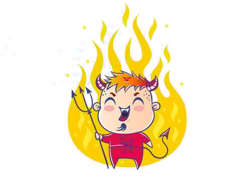 Devil in the fire in kawaii style vector