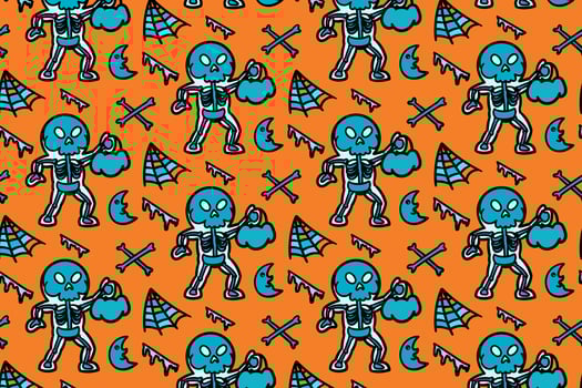 Cute skeleton costume seamless pattern, background, wallpaper, cartoon, fun,. vector