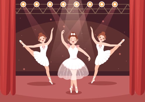 Ballet Template Hand Drawn Cartoon Flat Illustration Female Beautiful Ballerina Dancing Wearing Tutu Costumes on Stage Design vector