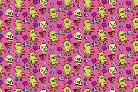 Cute zombies seamless pattern art, doodles, wallpaper, print art vector