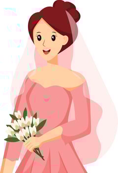Bride with Pink Dress Character Design Illustration vector