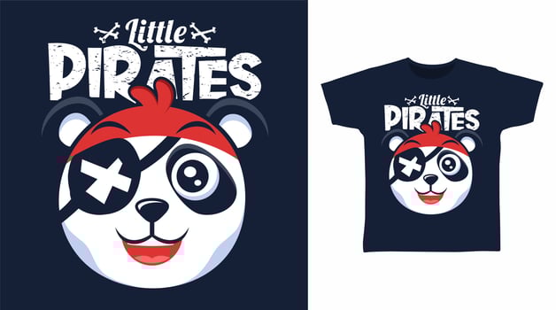 Cute panda little pirates illustration t-shirt design vector