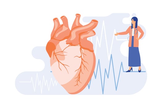 Cardiology clinic, hospital department. Healthy heart, cardiovascular prevention, healthcare industry idea design element. Electrocardiogram, EKG. flat vector modern illustration