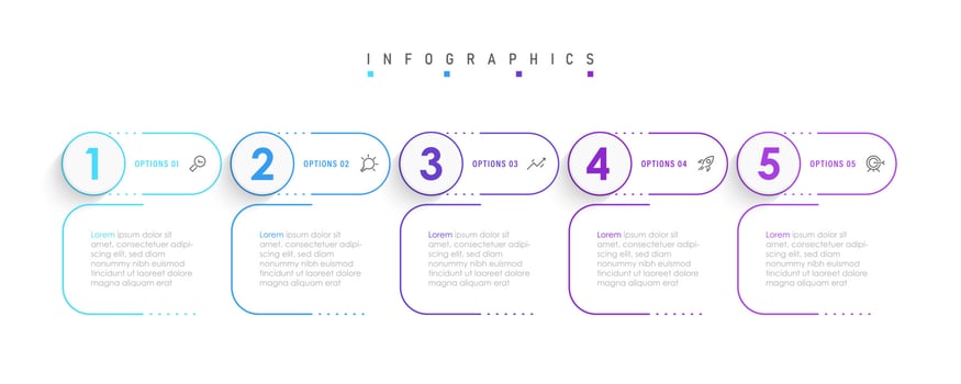 Vector Infographic label design template with icons and 5 options or steps. Can be used for process diagram, presentations, workflow layout, banner, flow chart, info graph.
