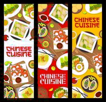 Chinese cuisine meals banners, Asian food dishes vector