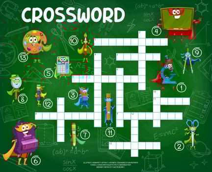 Crossword game with school superhero character vector