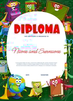 Kids diploma with school education characters vector