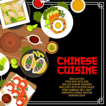 Chinese cuisine menu cover, Asian meals and dishes vector