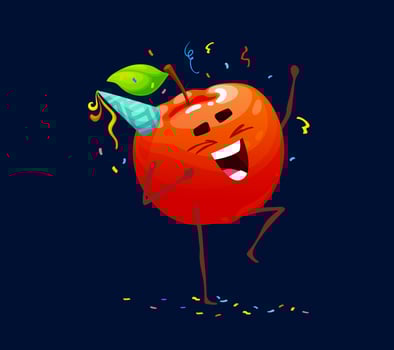 Holiday birthday celebration, cartoon red apple vector