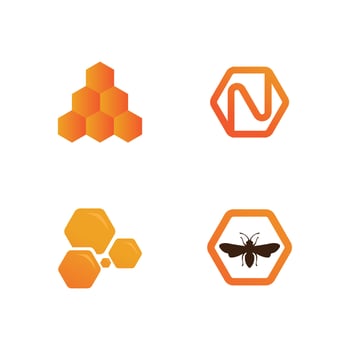 Honey and bee icon logo vector animal design and illustration