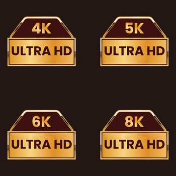 golden 8K, 6K, 5k, 4k Ultra HD video resolution button set vector