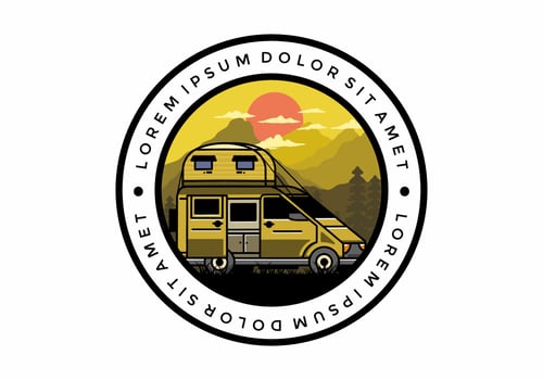 Big van with roof box tent illustration badge vector