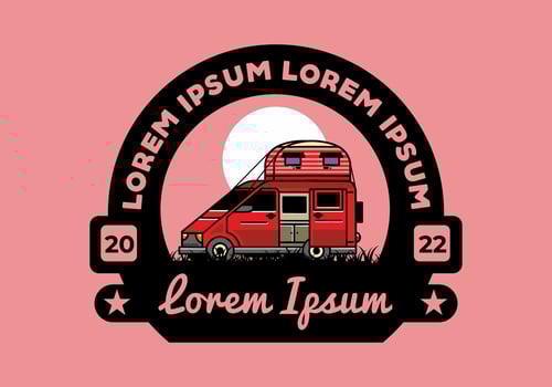 Big van with roof box tent illustration badge vector