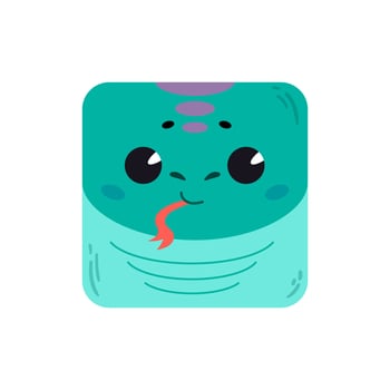 A cartoon cute snake with a square shape. Square icon for apps or games. Vector illustration isolated on white background