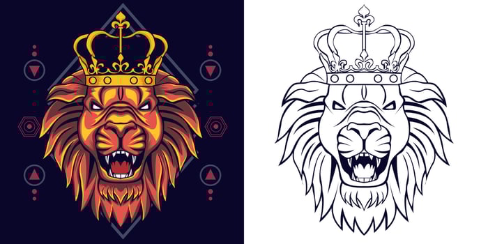 king of lion vector illustration with sacred geometry background