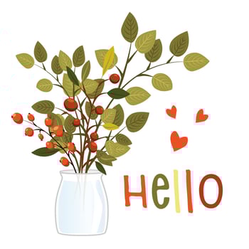 vector illustration of a bouquet in a vase hello