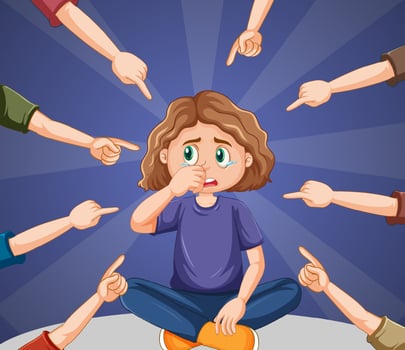 Sad girl surrounded by pointing fingers vector