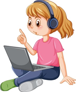A girl using laptop cartoon vector
