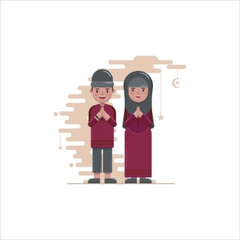 Muslim boy and girl cute cartoon characters, illustration design, vector design