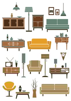 Home interior accessories and furniture vector