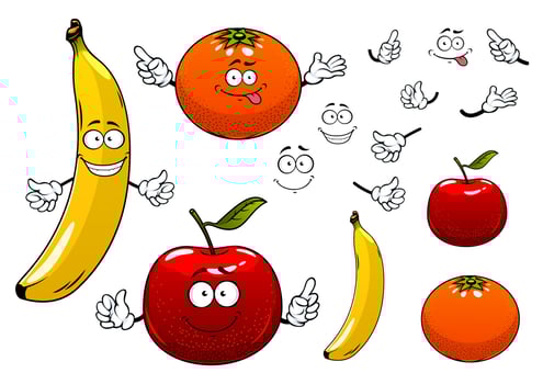 Cartoon apple, orange and banana fruits vector