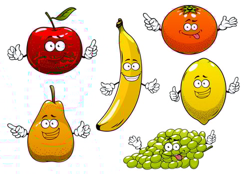 Apple, pear, banana, orange, grape and lemon vector