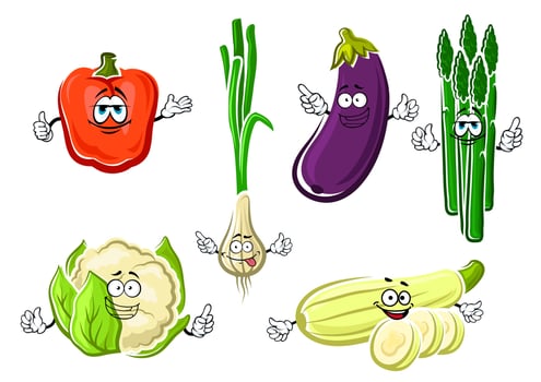 Cartoon happy organic vegetable characters vector