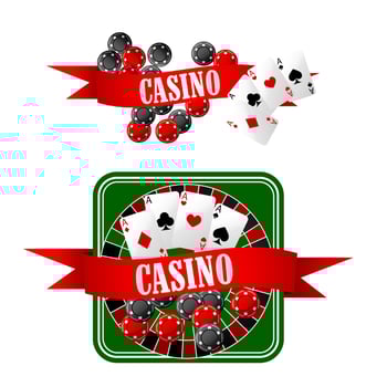 Casino icons with dice, chips, cards and roulette vector