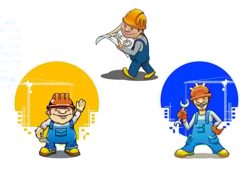 Cartoon builders anf engineer with tools vector