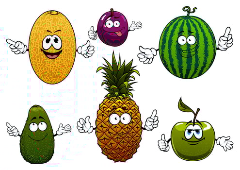 Juicy ripe cartoon fruit characters vector