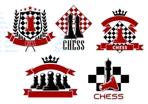 Chess game sporting club emblems design vector