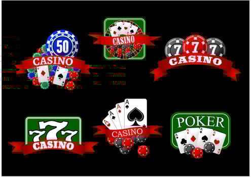 Casino, poker, jackpot and roulette icons vector