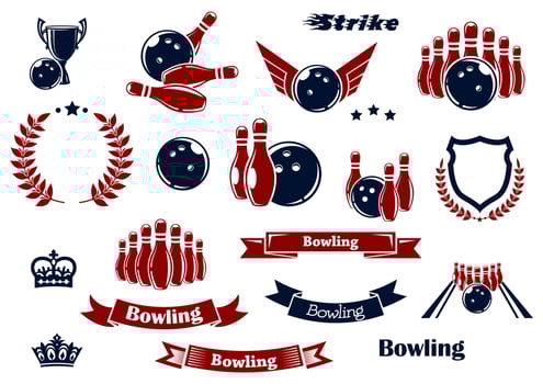 Bowling sport items and design elements vector