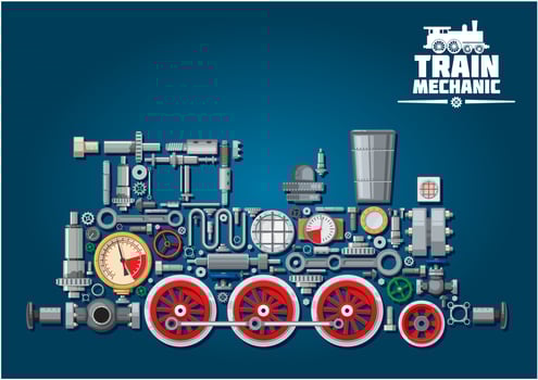 Steam locomotive or train from mechanical parts vector