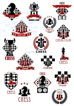 Chess sport game icons, emblems and symbols vector