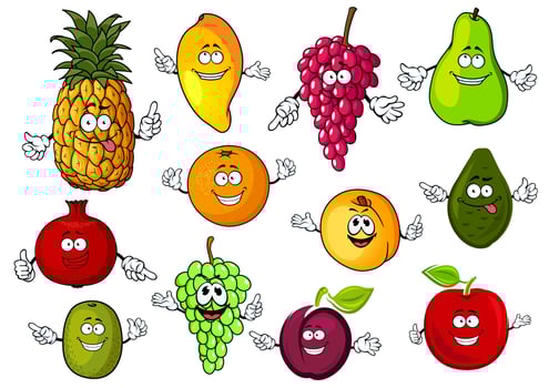 Happy cartoon fresh tropical fruits vector