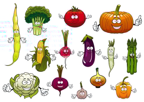 Healthy cartoon happy farm vegetables vector