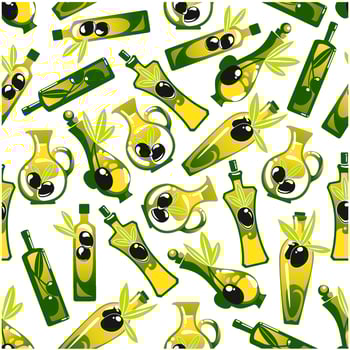 Olive oil bottles seamless pattern vector