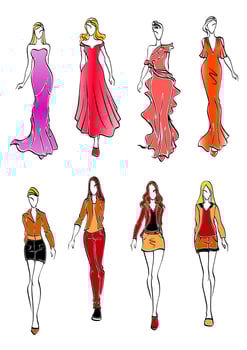 Women in evening and casual outfits vector