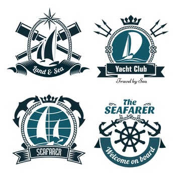 Retro marine and nautical symbols vector