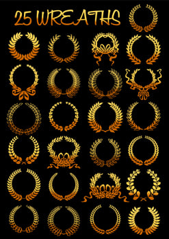 Golden laurel wreaths with ribbons vector