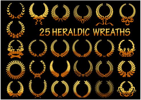 Heraldic golden laurel wreaths icons vector