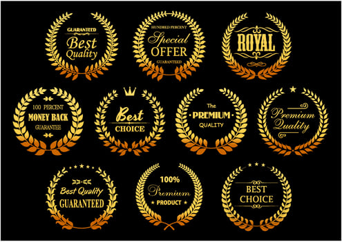 Golden laurel wreaths for quality guarantee design vector