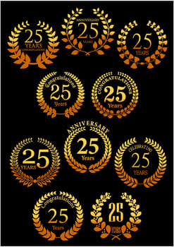 Anniversary golden heraldic laurel wreaths icons vector