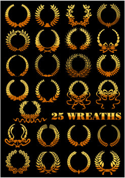 Heraldic golden wreaths with flowers and ribbons vector