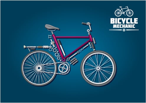 Bicycle icon with mechanical parts and accessories vector